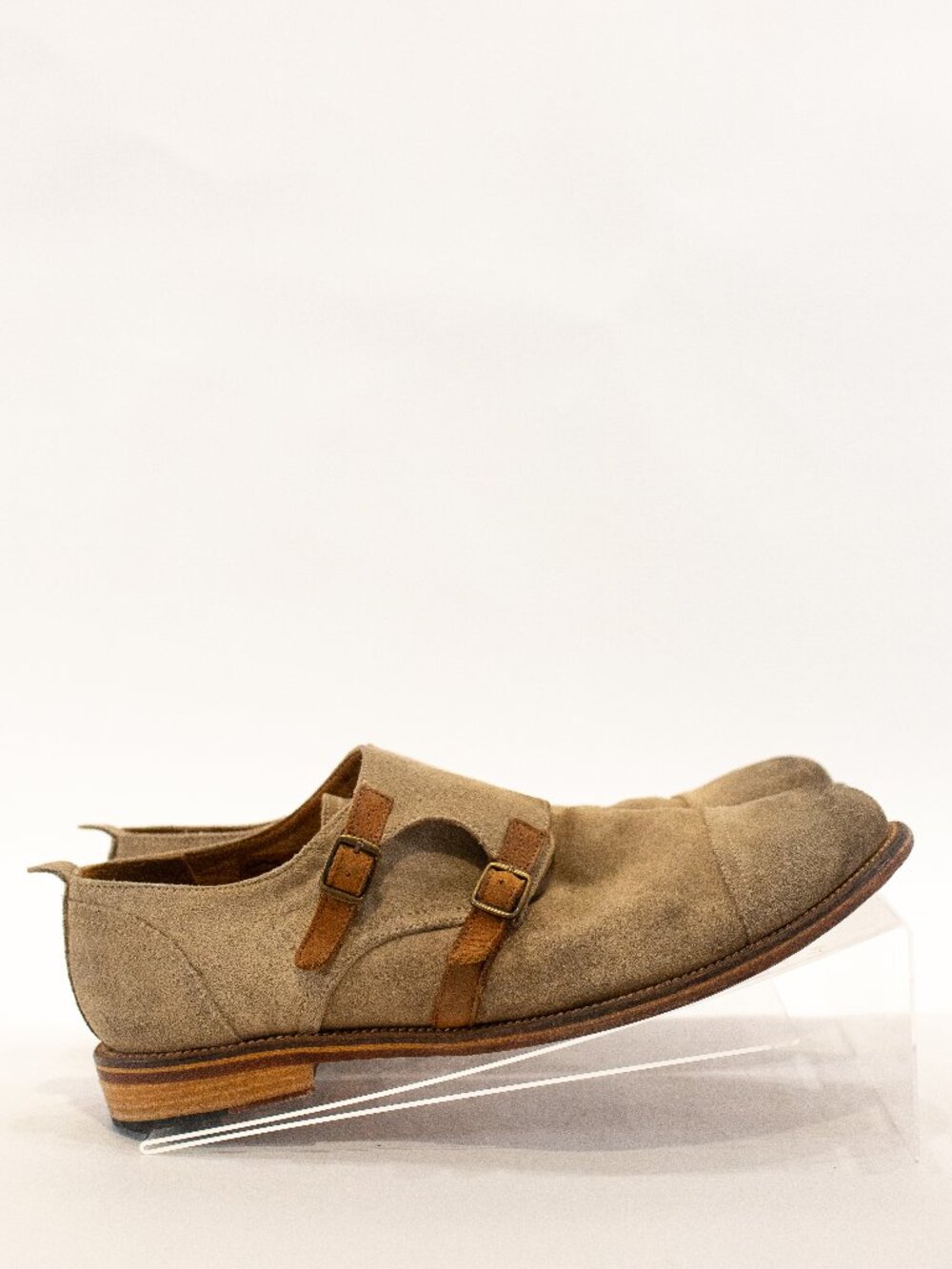 Beige Suede Double Monk Strap Loafers